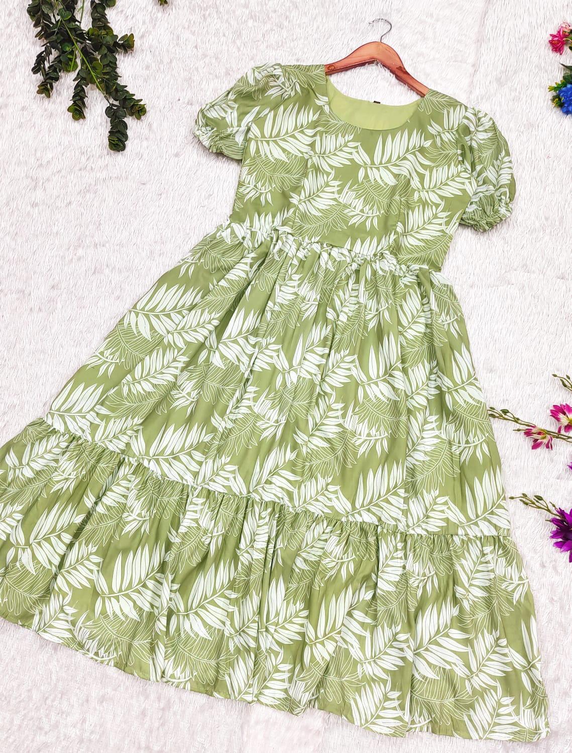 Elegant Mint Leaf Maxi Dress: Soft Cotton Floral