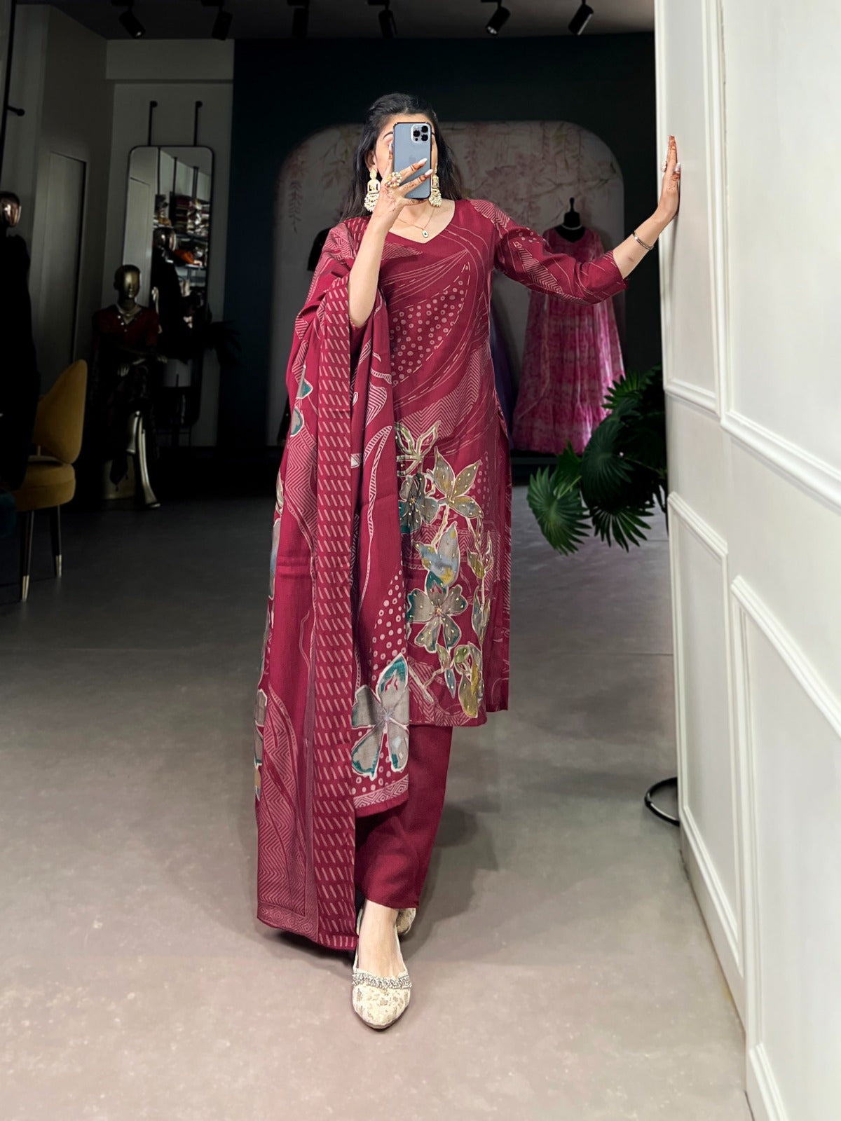 Beaded Floral Print Salwar Suit