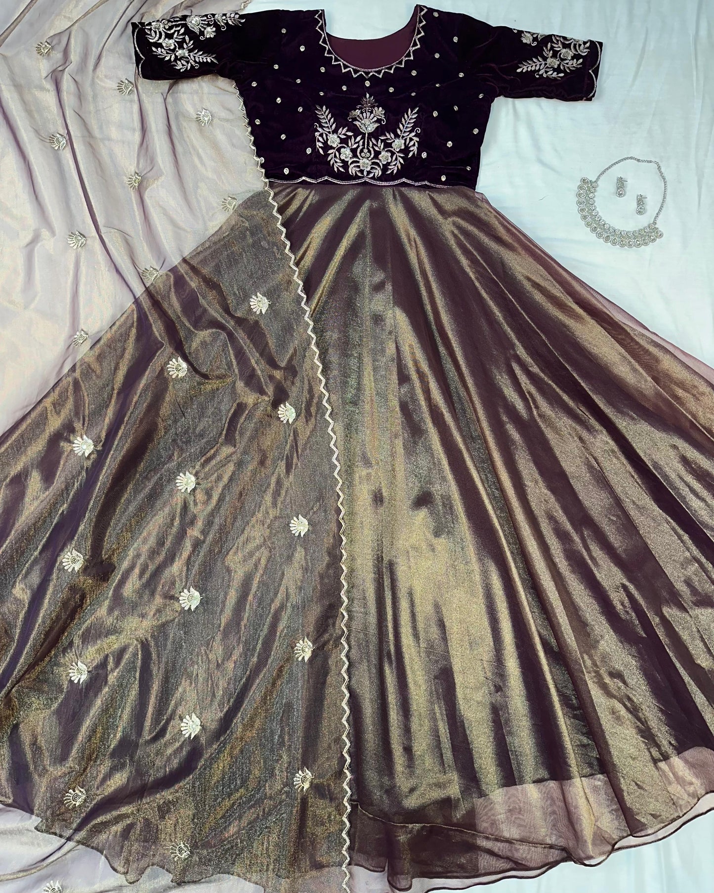 Royal Velvet Gown With Tissue Net