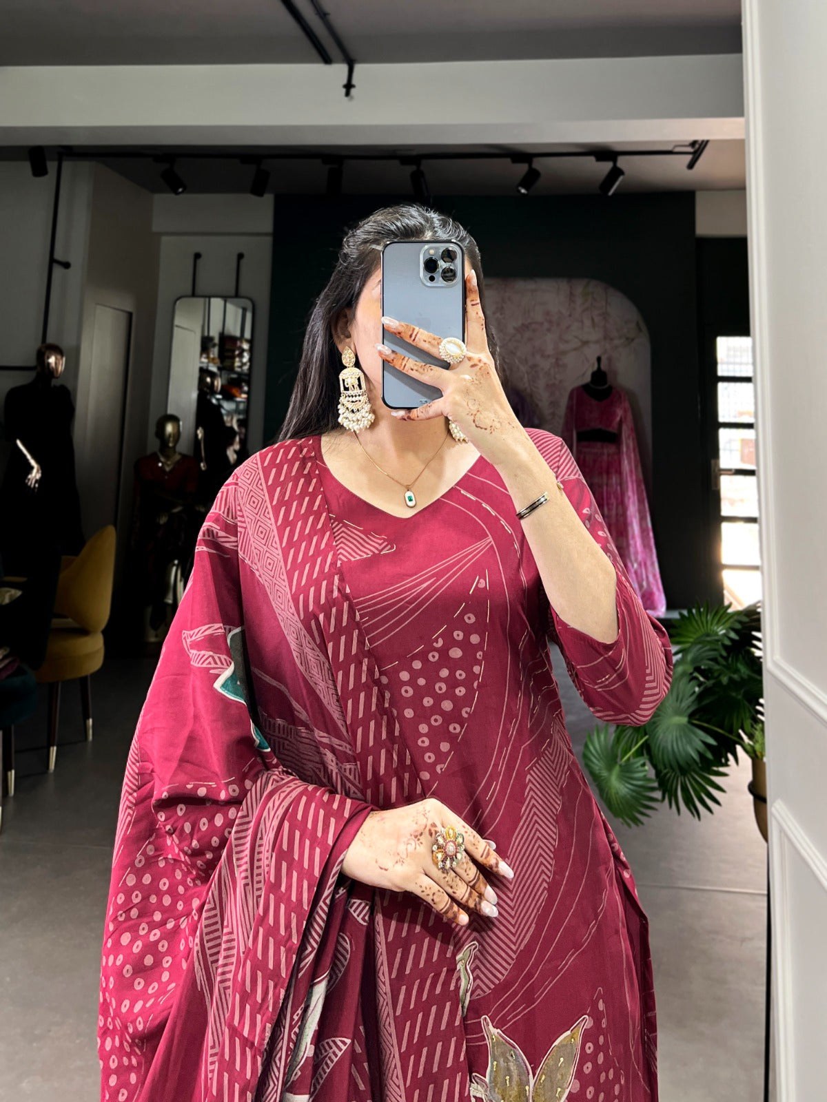 Beaded Floral Print Salwar Suit