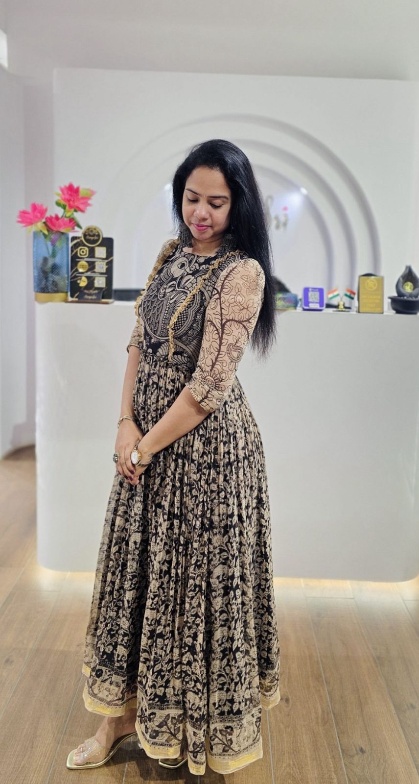 Premium Peacock Cubic Kota Kalamkari Frock