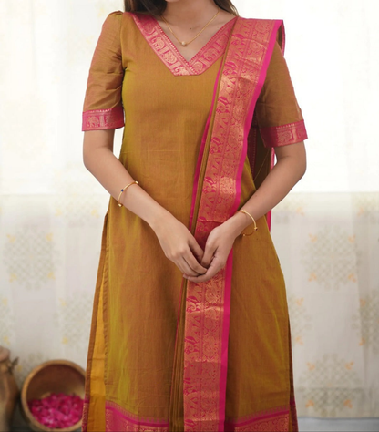 Elegant Silk Cotton Kurti and Dupatta Set with Weaving Work