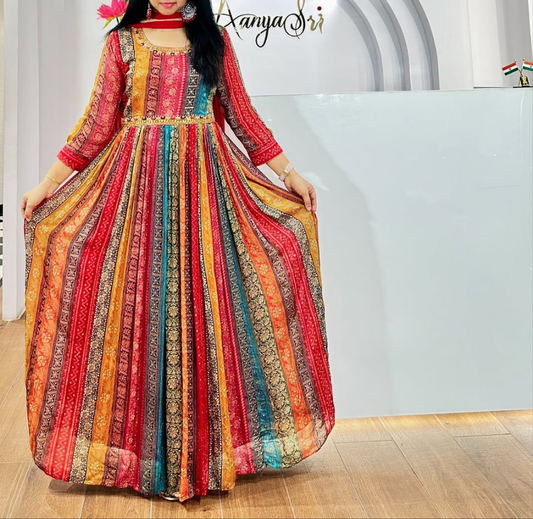 Royal Handwork Gown Dupatta Set: Pure Chinon Elegance"