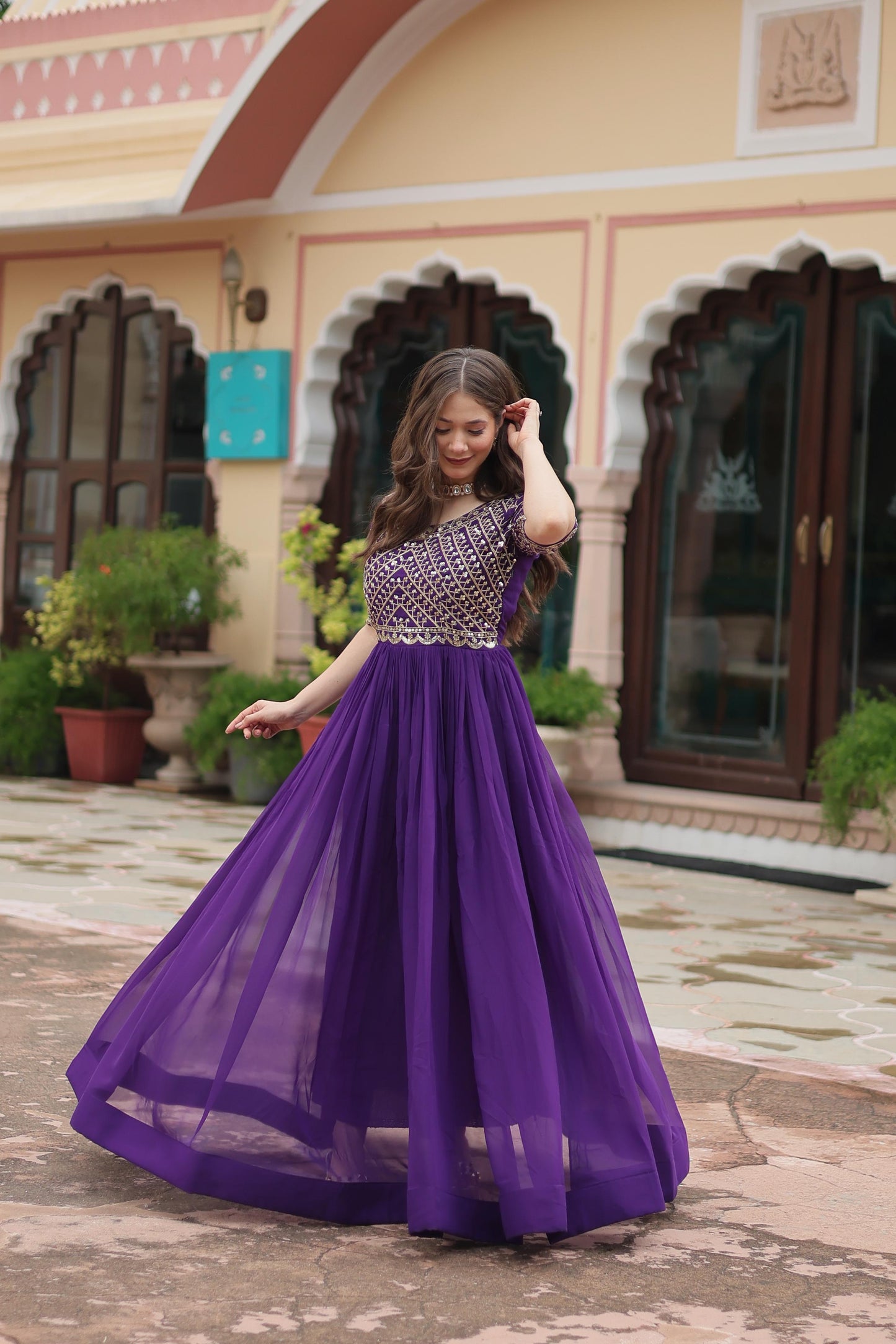 Zari-Thread & Sequins Embroidery Work Gown