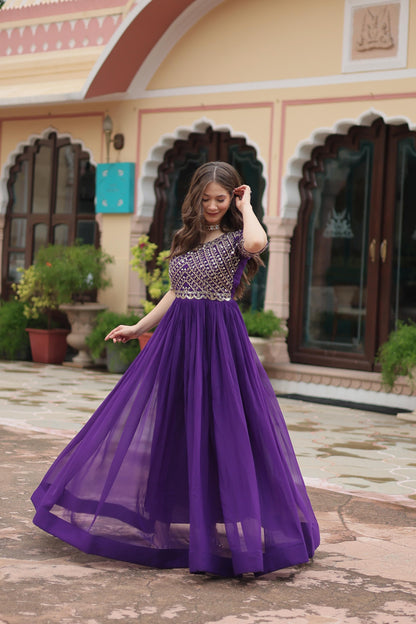 Zari-Thread & Sequins Embroidery Work Gown