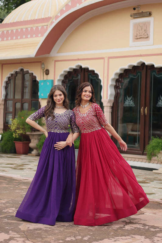 Zari-Thread & Sequins Embroidery Work Gown
