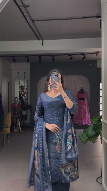 Beaded Floral Print Salwar Suit