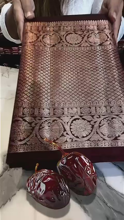 "Lichi Silk Red Date Wedding Saree - Organic and Breathable"