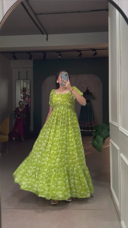 "Ready-to-Wear Georgette Anarkali Gown - Floral Print"