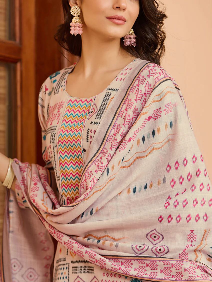 "Chanderi Charm - Cotton Flax Dupatta Set"