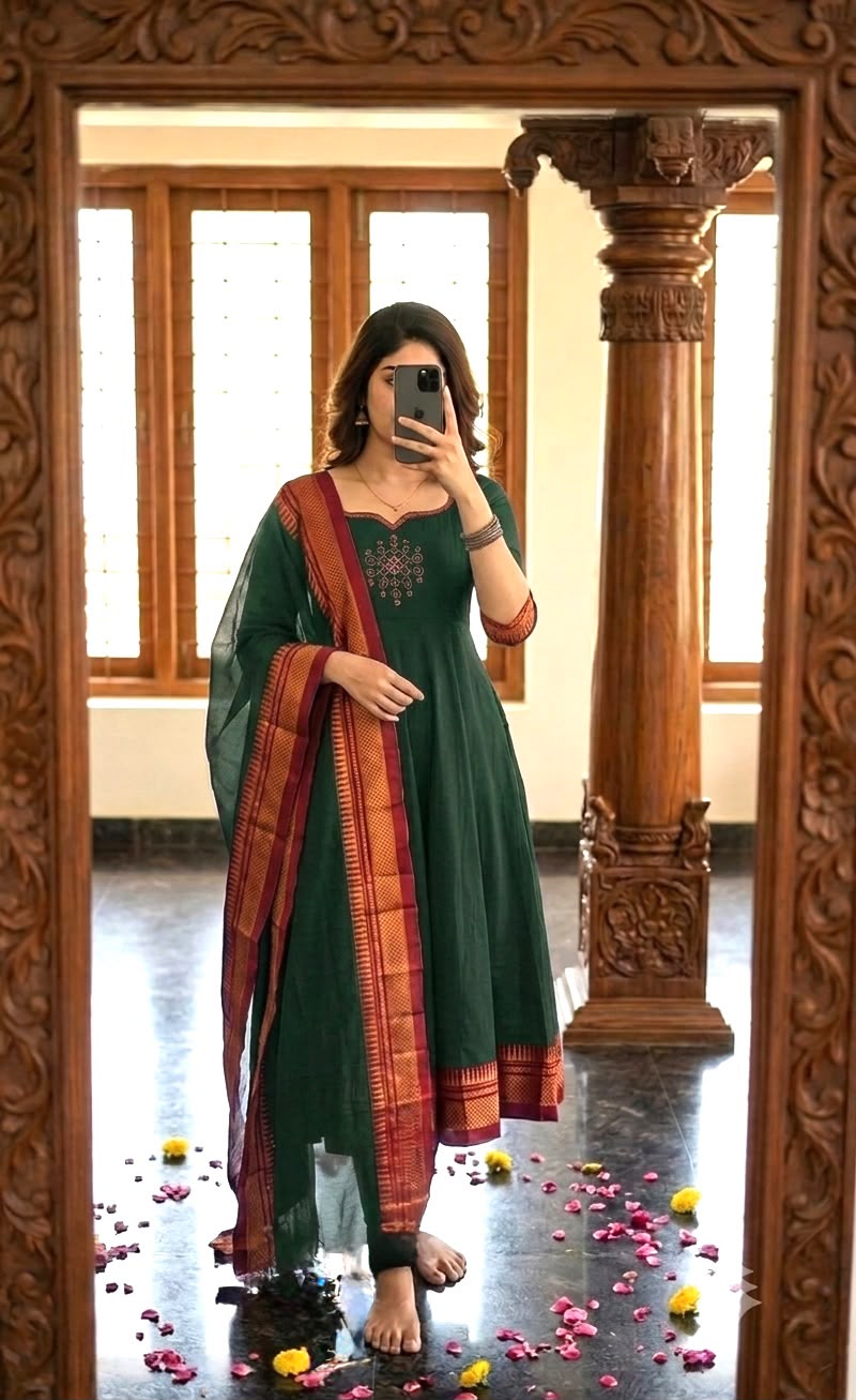 Kolam Zari Work Embroidery Anarkali Set
