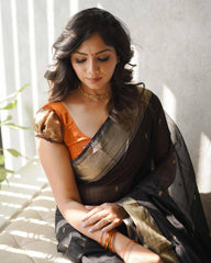 Elegant Soft Cotton  Linen Weaving Saree