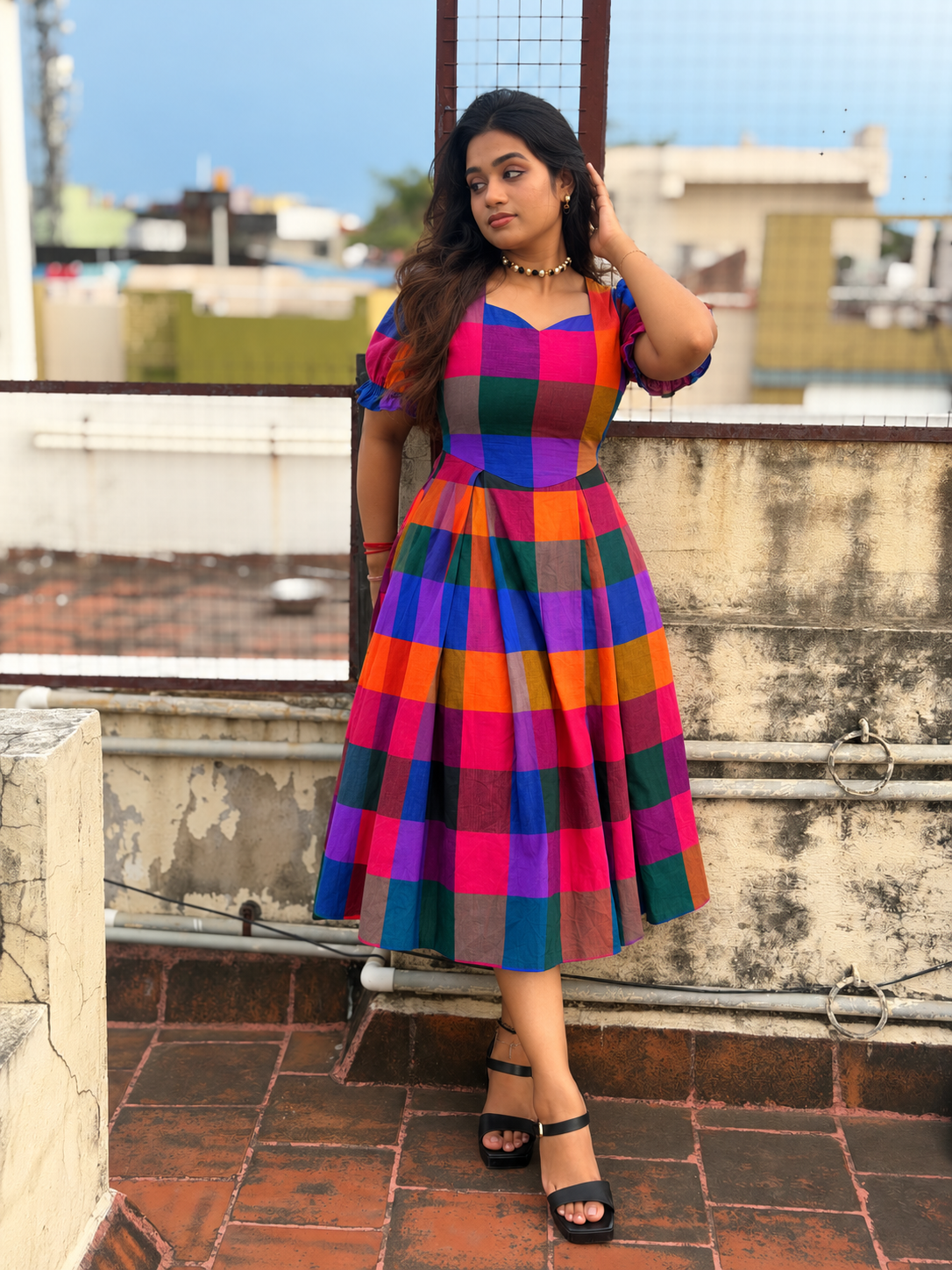 Chitra Madras Checks  Cotton Midi ( BUY 1 GET 1 FREE SURPRISE KURTI )