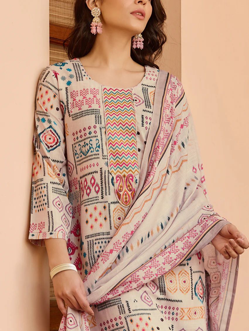 "Chanderi Charm - Cotton Flax Dupatta Set"