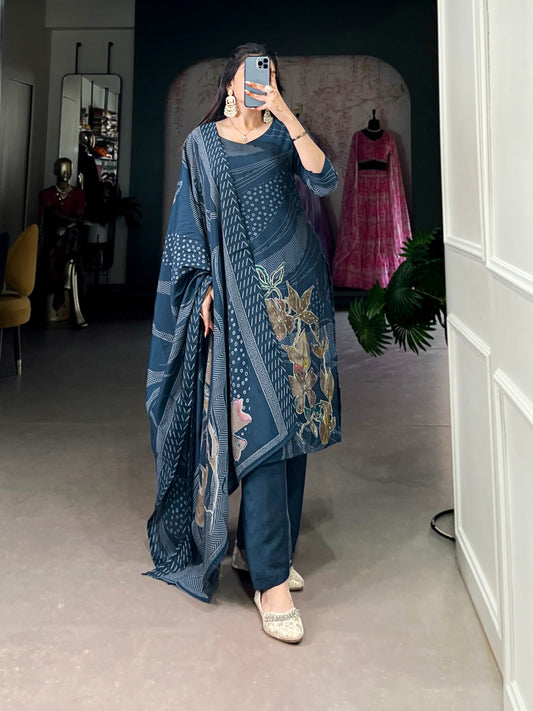 Beaded Floral Print Salwar Suit