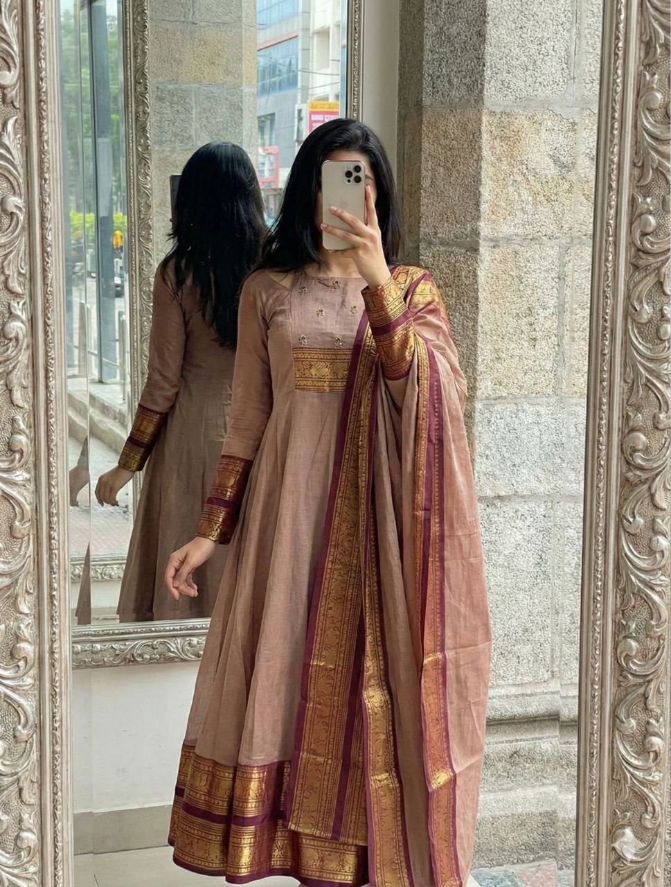 Premium Pattu Cotton Handwork Kurta Set with Jacquard Zari Border & Dupatta