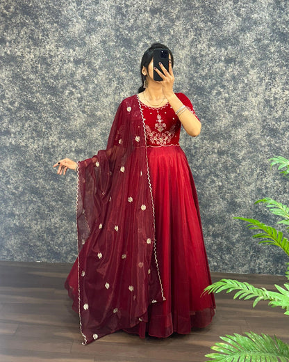Royal  Velvet Gown With Tissue Net