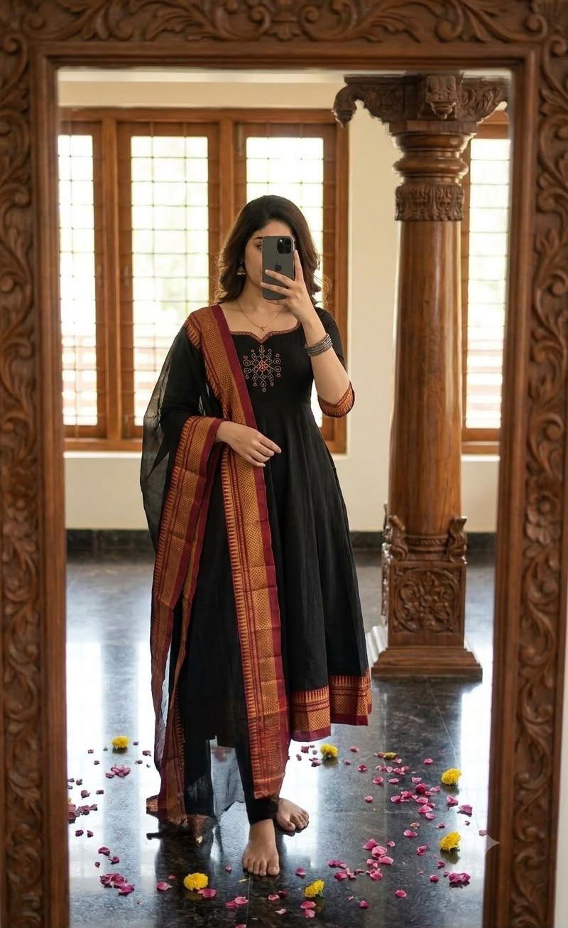 Kolam Zari Work Embroidery Anarkali Set