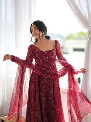 Jaipuri Bandhani Print   Anarkali Suit Set With Mirror Work