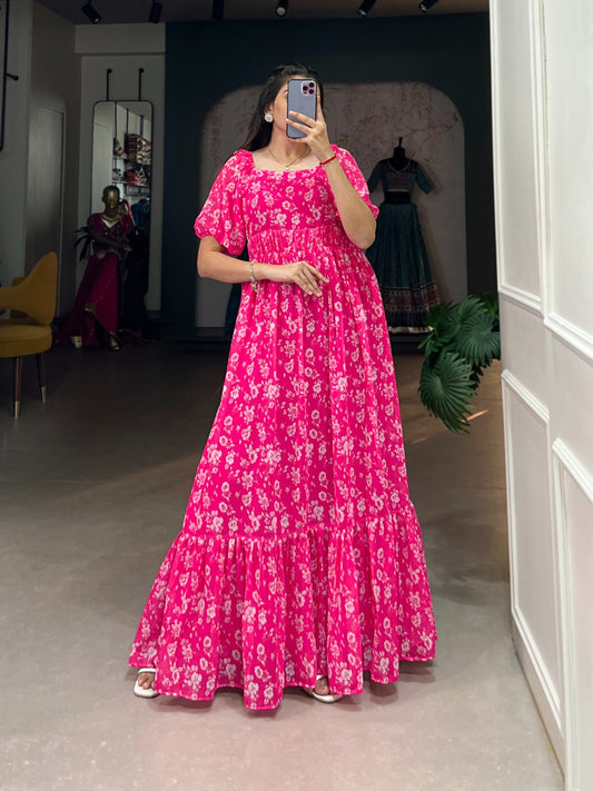 "Ready-to-Wear Georgette Anarkali Gown - Floral Print"