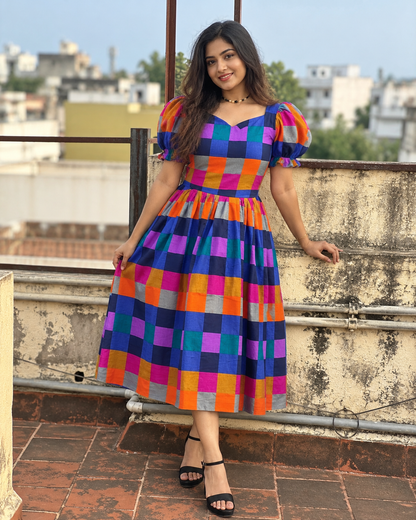 Chitra Madras Checks  Cotton Midi ( BUY 1 GET 1 FREE SURPRISE KURTI )