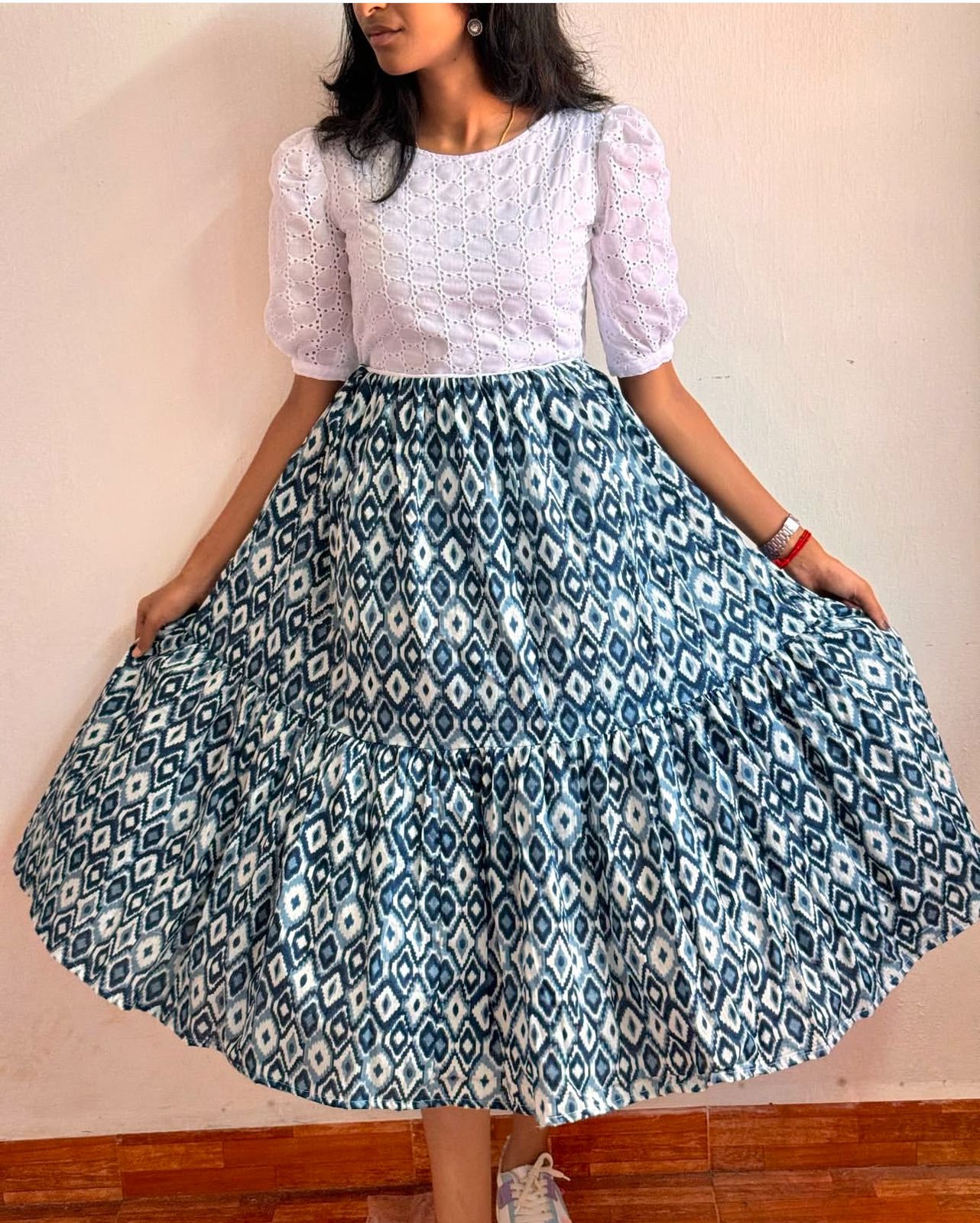 "Handloom Muslin Hakuba Ikkat Print Women's Top - Sustainable Fashion"