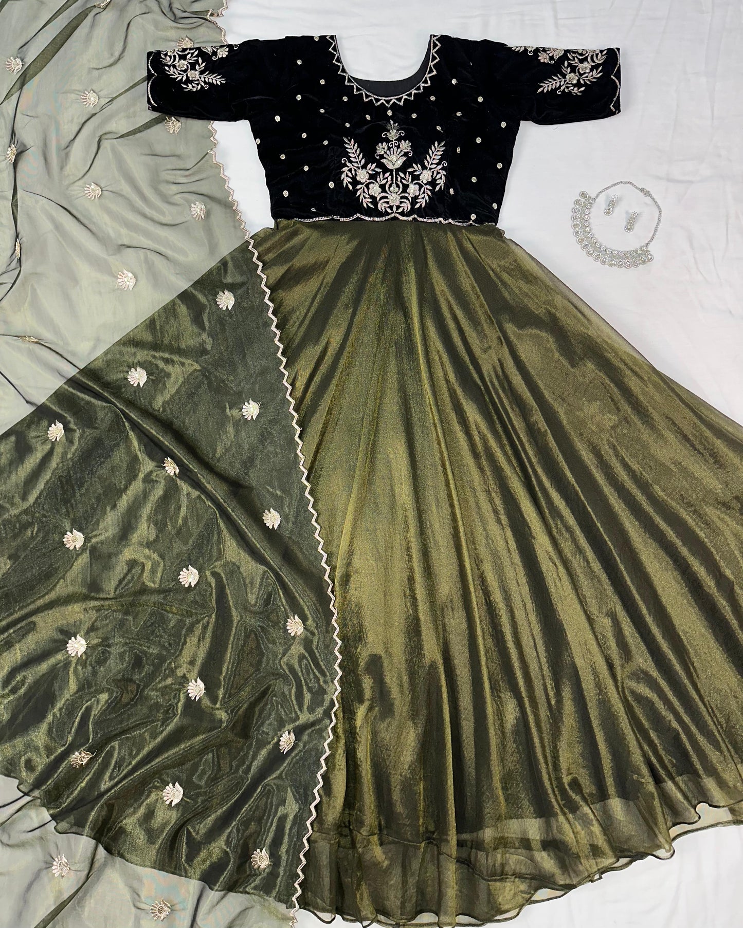 Royal  Velvet Gown With Tissue Net
