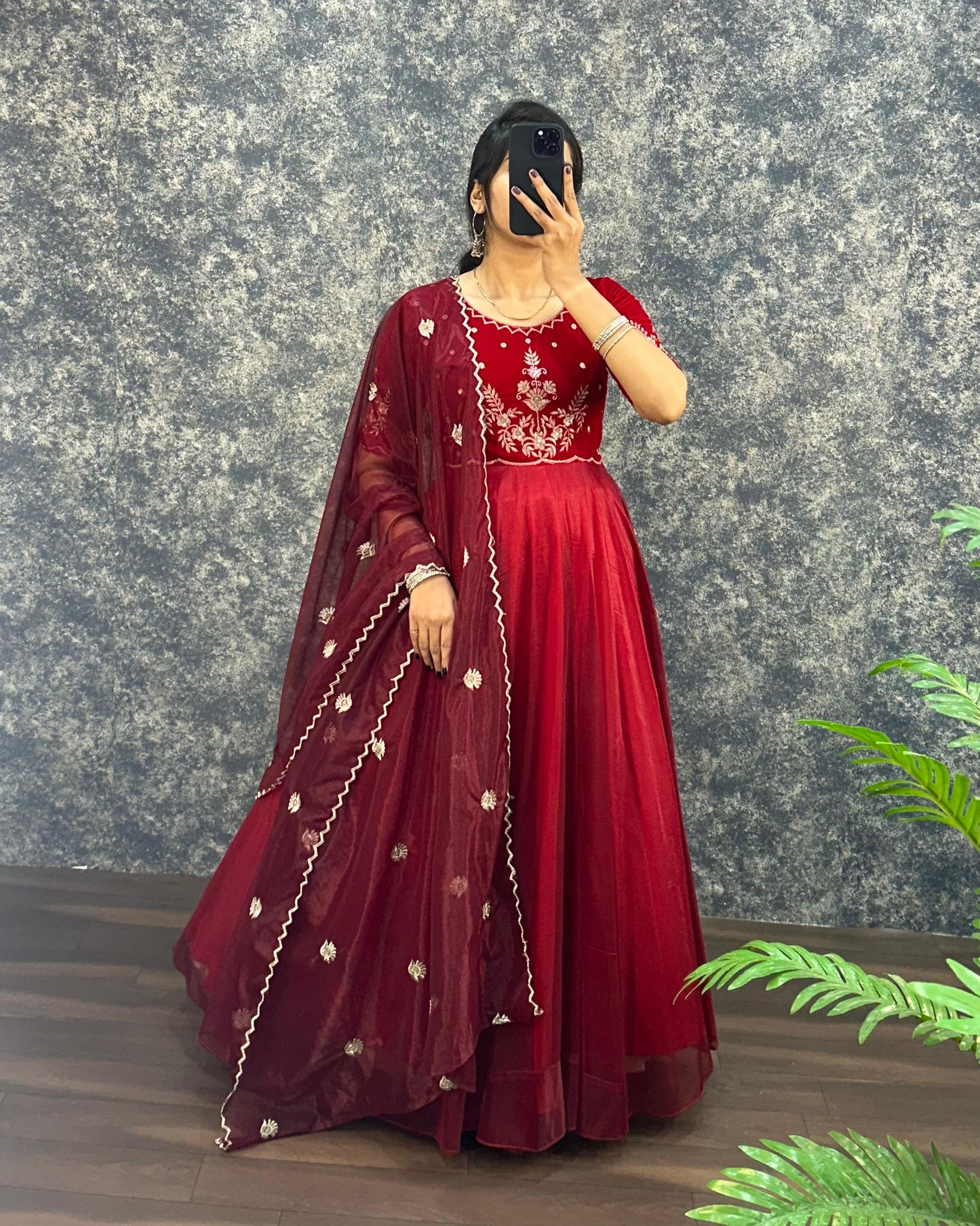 Royal  Velvet Gown With Tissue Net