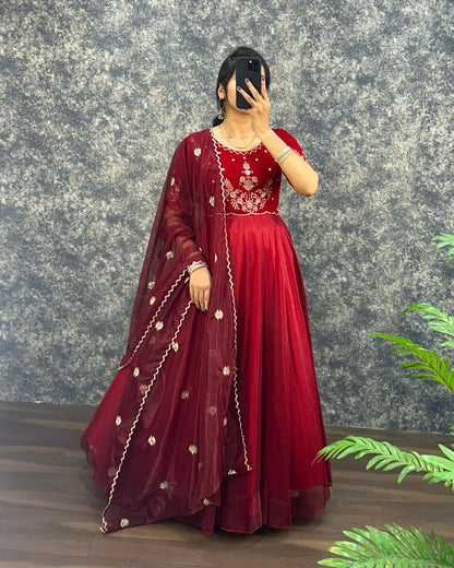 Royal  Velvet Gown With Tissue Net