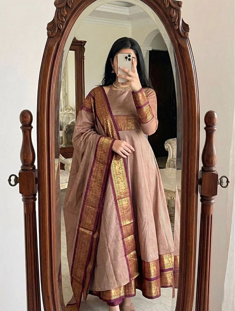 Premium Pattu Cotton Handwork Kurta Set with Jacquard Zari Border & Dupatta
