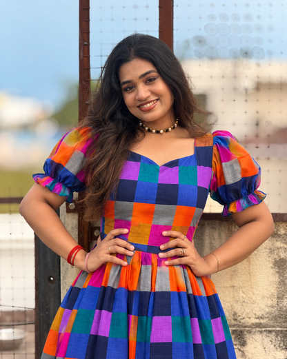 Chitra Madras Checks  Cotton Midi ( BUY 1 GET 1 FREE SURPRISE KURTI )