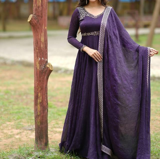 Elegant Vichitra Anarkali with Intricate Embroidery