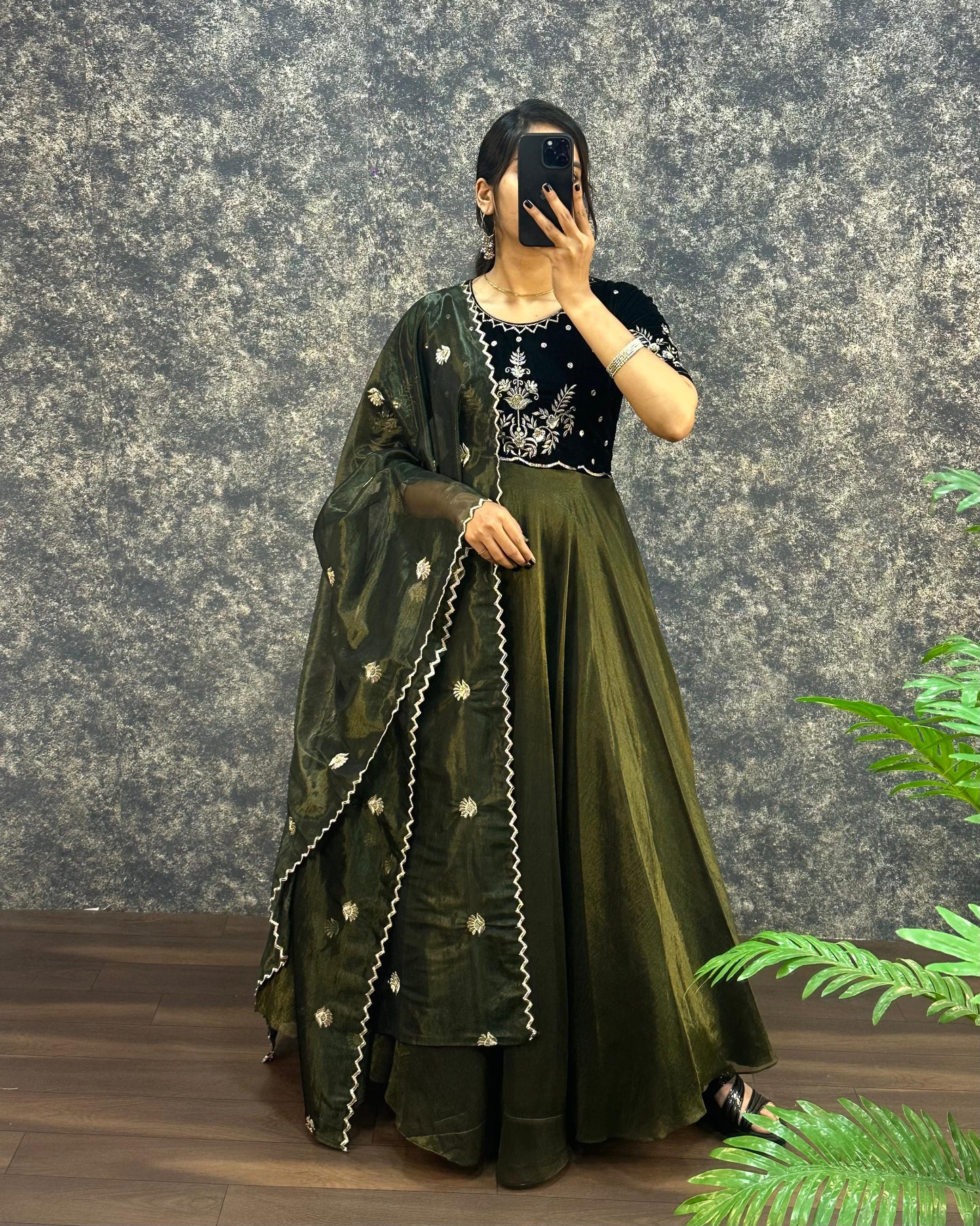Royal  Velvet Gown With Tissue Net