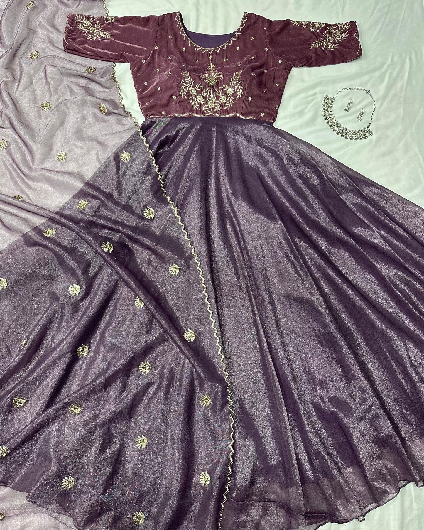 Royal  Velvet Gown With Tissue Net