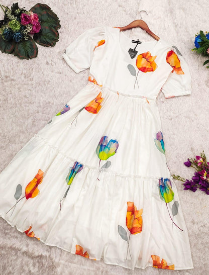 Premium Malibu Maxi: Floral Fox Georgette Summer Dress