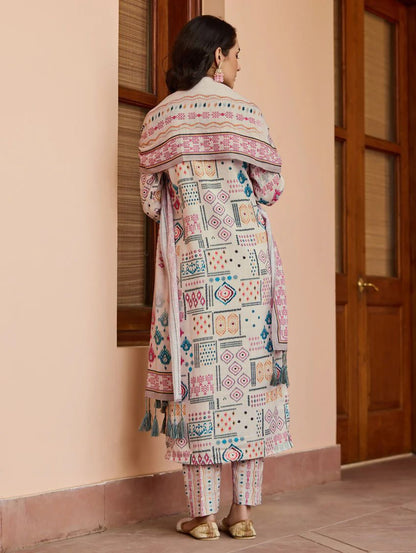 "Chanderi Charm - Cotton Flax Dupatta Set"