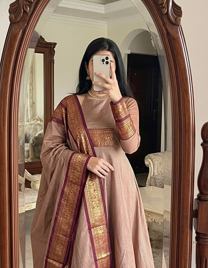 Premium Pattu Cotton Handwork Kurta Set with Jacquard Zari Border & Dupatta