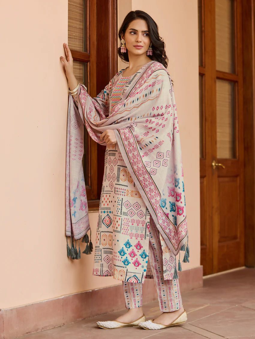 "Chanderi Charm - Cotton Flax Dupatta Set"